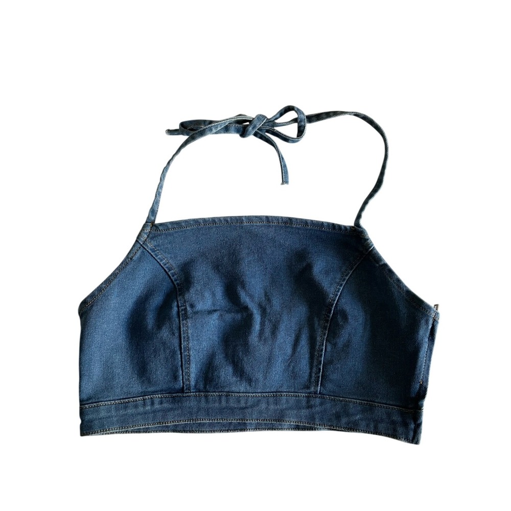 Toast Jeans Denim Halter Top S Corset Bustier Backless Tie Y2K 2000s Crop Top